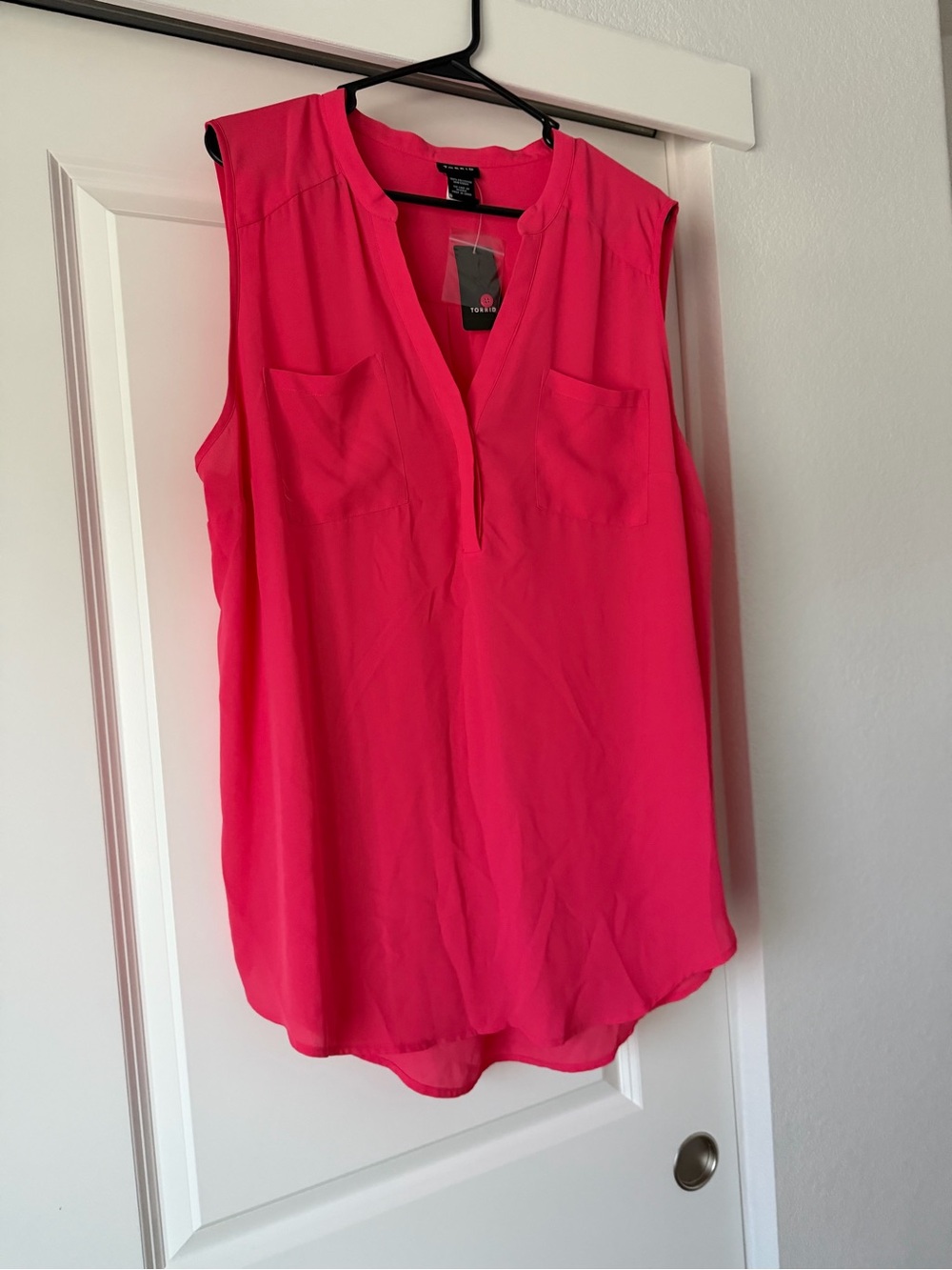 Torrid Coral Sleeveless Split V-Neck Blouse
